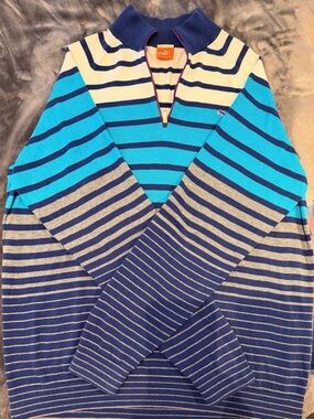 Puma Multi-Color Striped 1/4-Zip Sweater - Blue/Grey/White. Size XL
